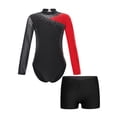 thumbnail image 3 of Aislor Leotard for Girls Gymnastics Activewear Dance Bodysuit 2-Piece Tumbling Outfit with Shorts Size 4-14 Red&Black 8, 3 of 7