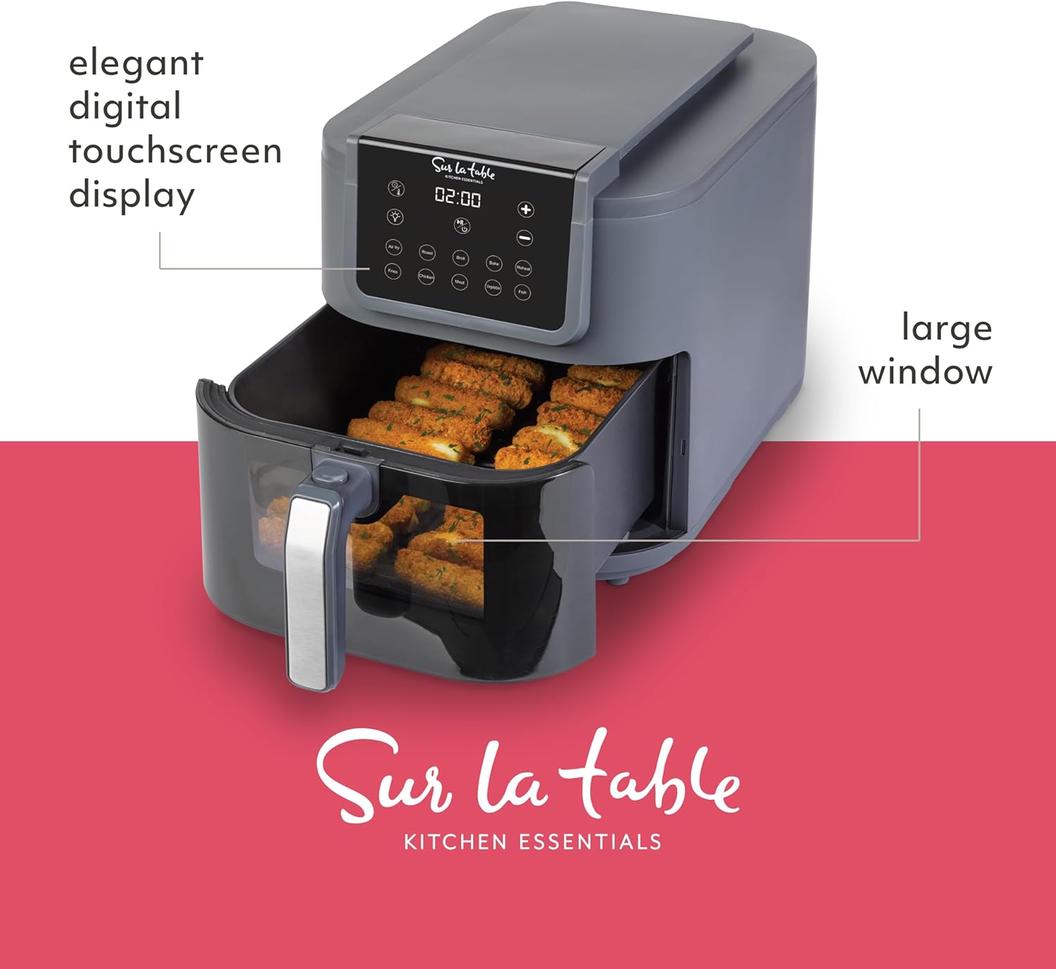 SUR LA TABLE KITCHEN ESSENTIALS 5-in-1 Compact 8-Quart Basket Air Fryer with Window for Easy Viewing, Digital Touchscreen Display with 10-Presets