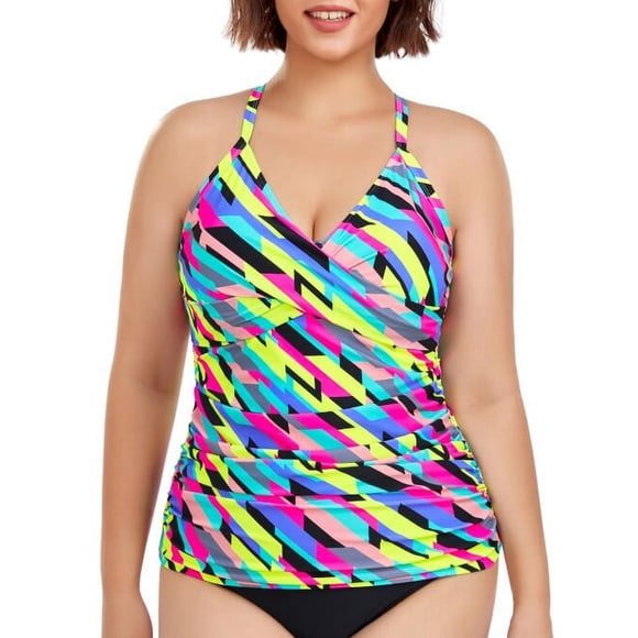 RELLECIGA Haut de Tankini Froncé à Encolure en V pour Femmes Maillots de Bain