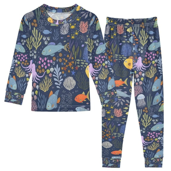 FORMRS Long Sleeve Top and Pants Pajama Set for Niños 2-Piece Sleepwear, Sizes 18M-8Y, Cartoon Ocean Pattern