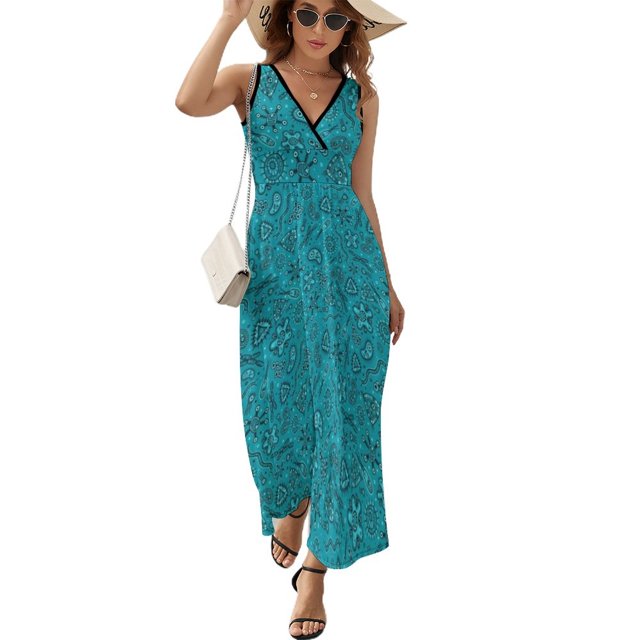Cartoon Microbes - Robe Sans Manches Turquoise Robe d'Été pour Femmes 2024 Robes à Manches Longues style Coréen