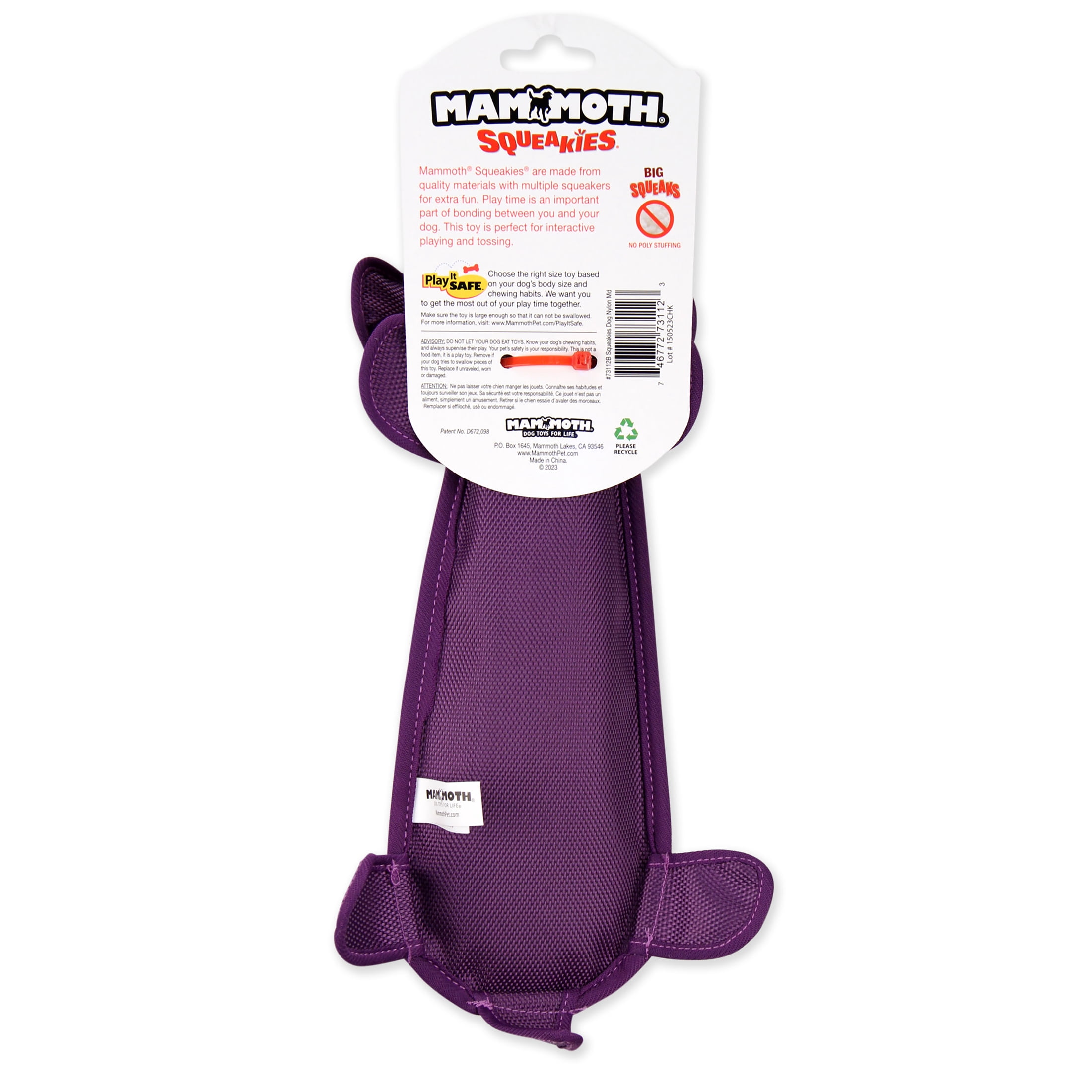 Mammoth Squeakies Dog Nylon Plush Dog Toy, Medium, 14", Assorted Colors