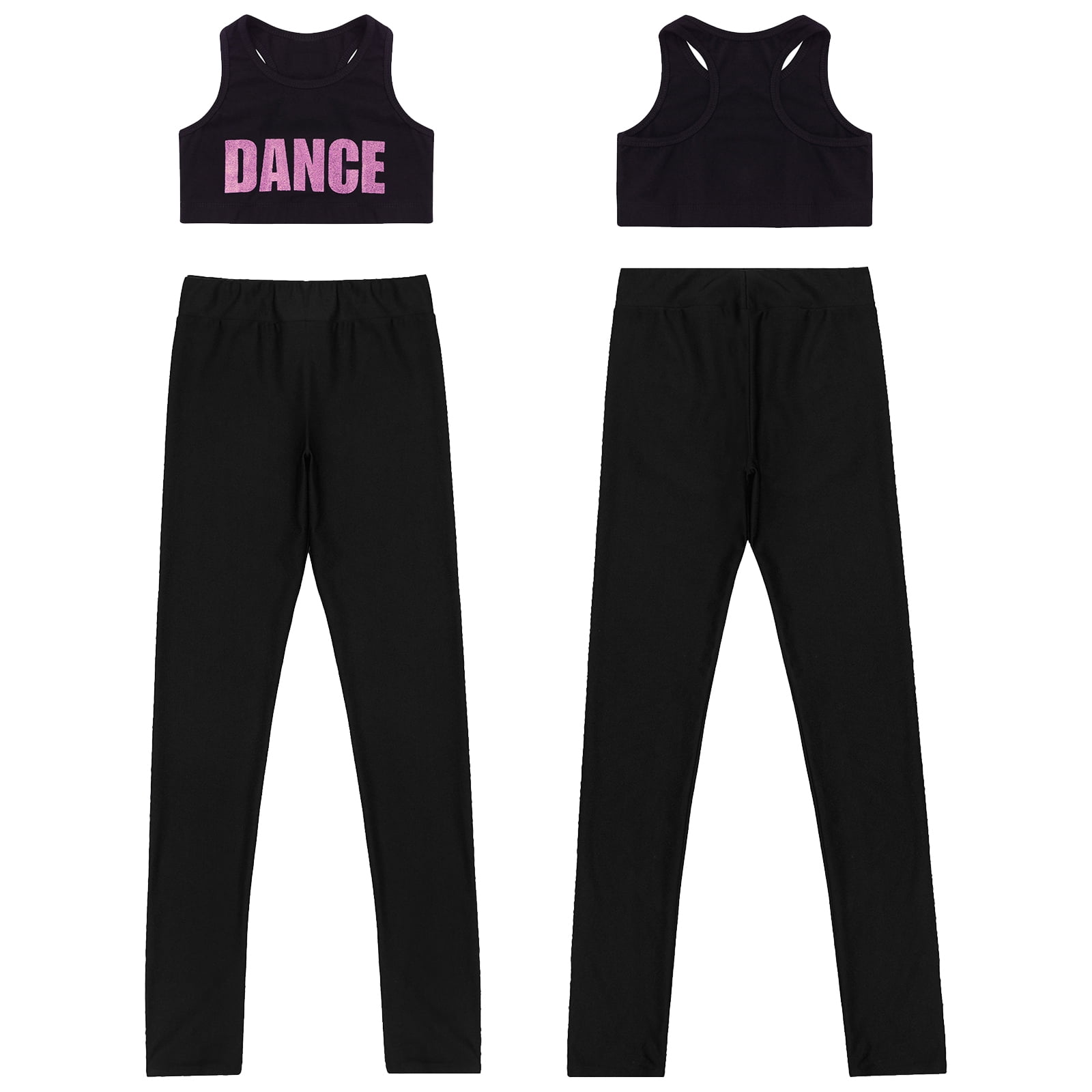 iiniim Girls 2-Piece Active Set Sports Crop Tank Tops Bra with Athletic Leggings Set Dancewear A Pink&Black 6