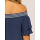 thumbnail image 5 of INSPIRAR CHIC Blusas de Verano Boho Casual para Mujeres con Hombros Descubiertos y Mangas con Volantes S Azul Oscuro, 5 of 6