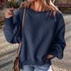 thumbnail image 5 of Suéter de Cuello Redondo para Mujer, Holgado, de Lana de Cordero, Informal, Versátil, de Larga, para Otoño e Invierno. Azul Marino S, 5 of 9