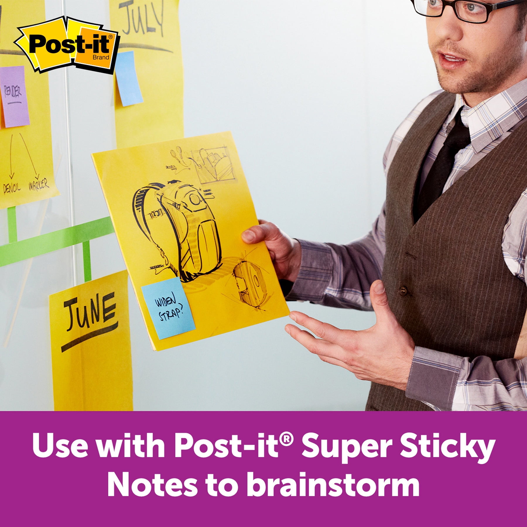 Post-it Super Sticky Big Note, 11 in. x 11 in., Yellow, 30 Sheets/Pad, Pack of 3
