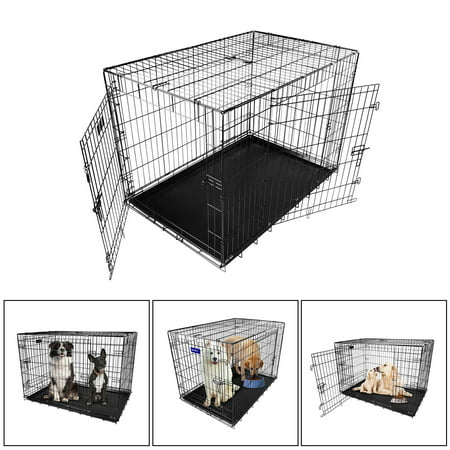 iMounTEK [Folding Metal] Dog Crate /Cage / Kennel with Tray. [Puppies; Adult Dogs; Cats] 2 Doors Wire Cage [Rust Resistant] Quick Assembly! (XXL /