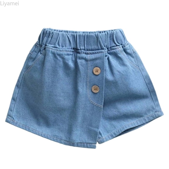 Liyamei Girls Denim Shorts with Elastic Waist for Summer Casual Wear Size 2-15,Blue
