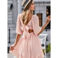 thumbnail image 3 of Weardear Womens Ruffle Tie Back A-Line Dress Summer Lantern Sleeve Dress Square Neck Elastic Waist Short Mini Dress, 3 of 7