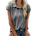thumbnail image 2 of Wdgfv Womens Button Down Shirts Short Cap Sleeve Summer Cotton V Neck Collared Stripes Blouses Casual Plaid Tops, 2 of 5