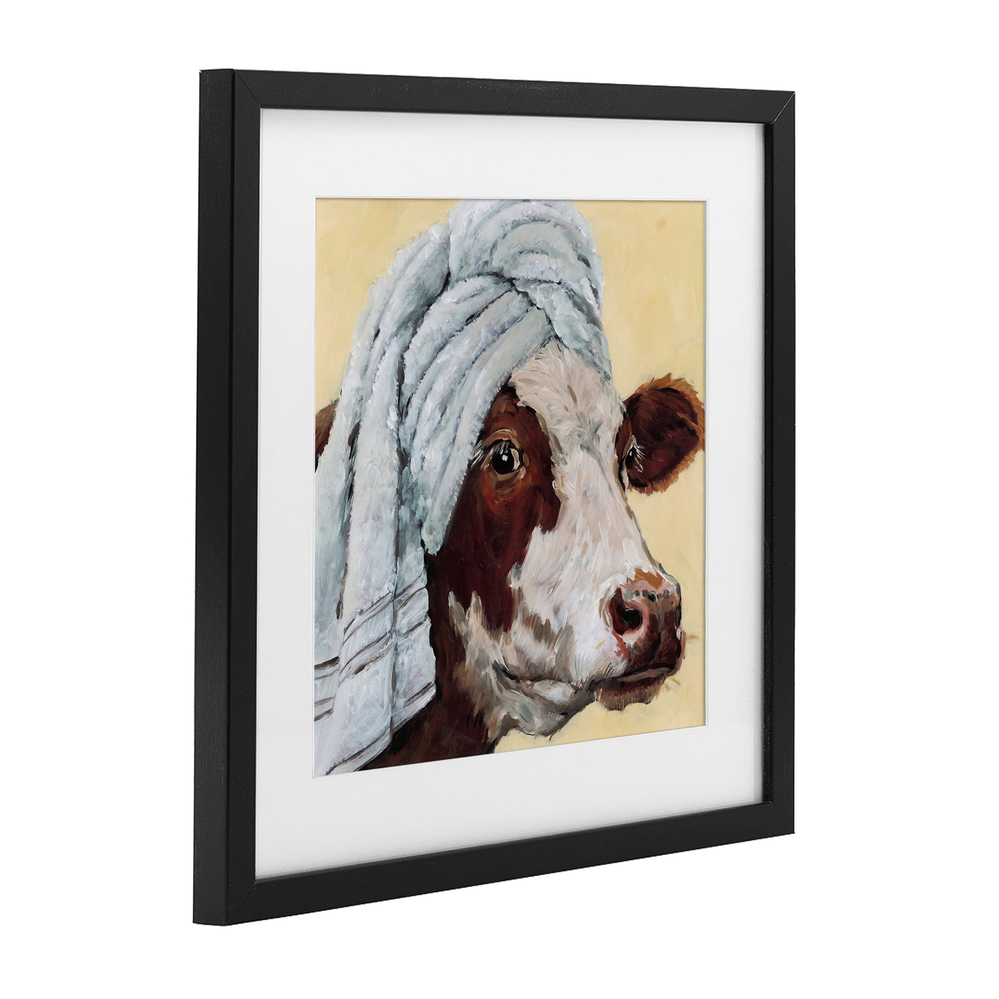 Stupell Industries Cow Spa with Towel Black Framed Print Under Glass, design by Studio Bautista