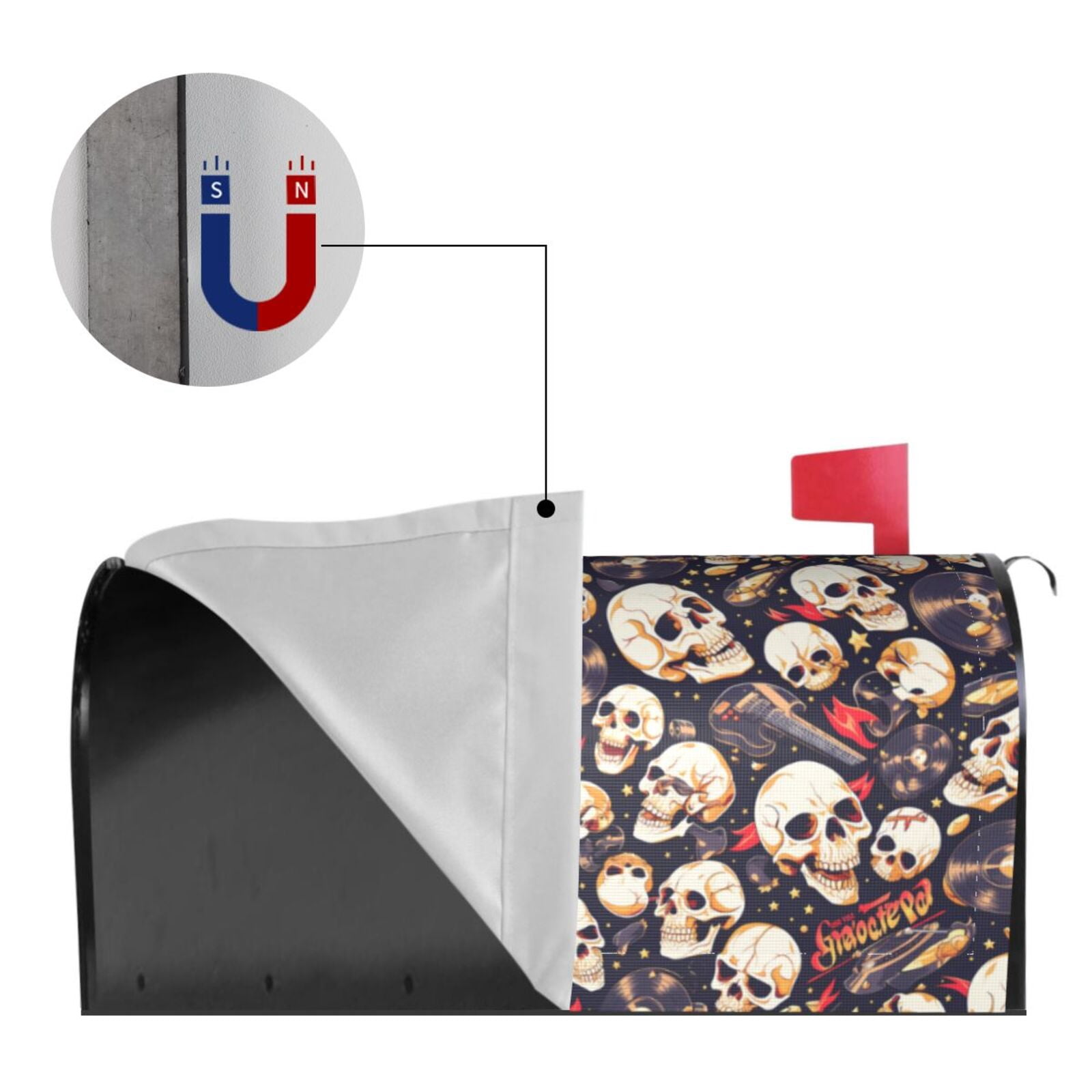 Logiee Guitar Skull record Print Post Letter Box Wrap Decor, Mailbox Cover Suitable for Standard Mailbox and Large Size Mailbox,Outdoor Yard Decoration-25.5x21 in