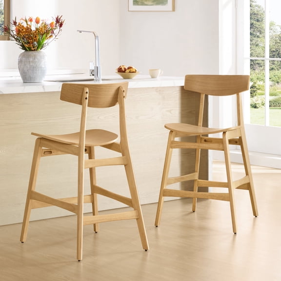 ReNest Modern Farmhouse Bentwood Bar Stool Set of 2, Oak