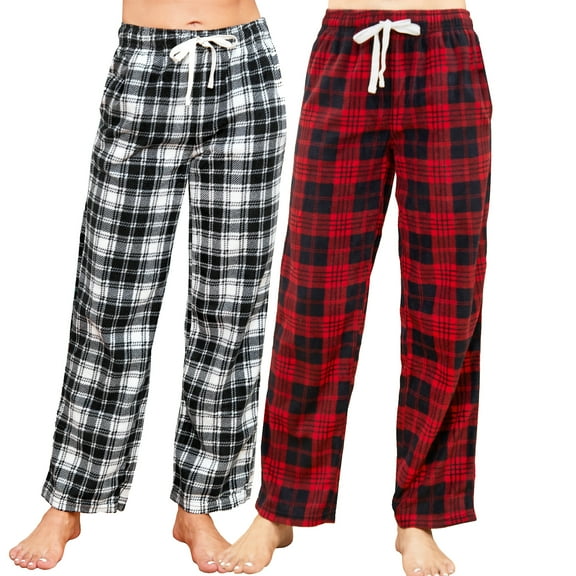 U2SKIIN 2 Pack Women Fleece Pajama Pants, Comfy Plaid PJ Bottoms For Women with Pockets Soft Warm（Red-Black Plaid / White-Black Plaid, M）