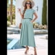 thumbnail image 5 of Conjunto de Falda de Verano para Mujer, 2 Piezas, Top de Corta, Cintura Elástica, Vestido con Bolsillos, Gris y Verde, Talla S, 5 of 10