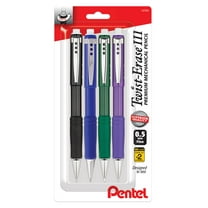 Pentel Twist Erase III Mechanical Pencil 0.5mm 4 Pack Assorted Barrels (1 each Black, Blue, Green, Violet)