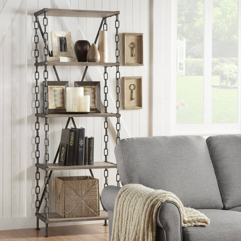 Chelsea Lane Industrial Chain Link 26W Tall Bookshelf, Rustic