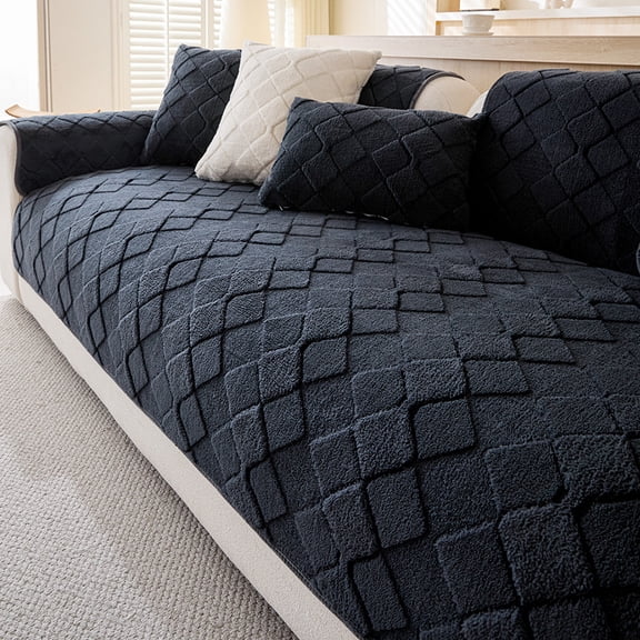 XmhyTop-A Couch Cover 70x70cm, Plush Furniture Protector Sofa Blanket, 1-Piece Soft Fluffy Slipcover for Living Room Sectional,Black