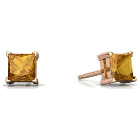 Paris Jewelry 14k Yellow Gold Plated 3 Carat Princess Cut Created Citrine Stud Earrings Women
