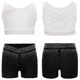 thumbnail image 5 of Haitryli Kids Girls Rhinestone Ballet Jazz Dance Gymnastics Outfits Crop Tank Top And Shorts Dancewear Set White+Black 10, 5 of 5