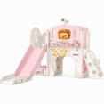 thumbnail image 2 of DKMOCO 9-in-1 Toddler Slide, Climber Slide PlaySet with Basketball Hoop, Ring Toss, Telescope , Indoor Outdoor Playset Playground, Pink, 2 of 8