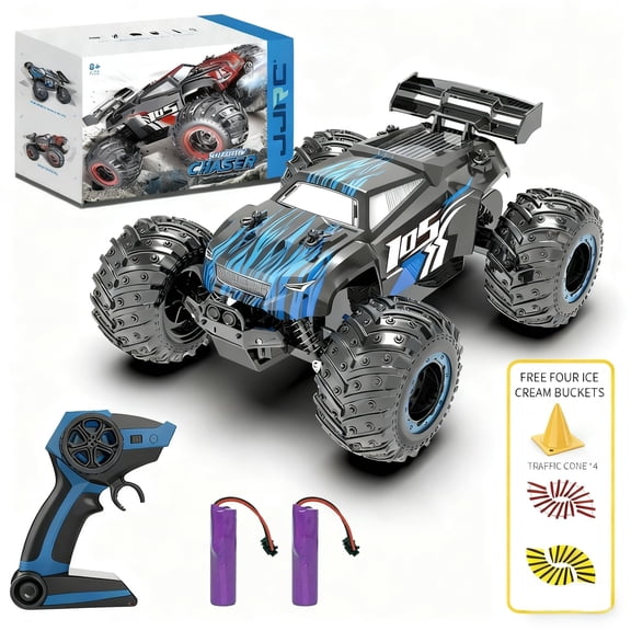 Remote Control Car, 1:18 Scale Rc Cars, All-Terrain RC Truck, 15KM/H, Rechargeable, 2WD, 2.4GHz, Sturdy PVC Shell, Remote Control Truck for Boys 4-7 8-12, Beginner