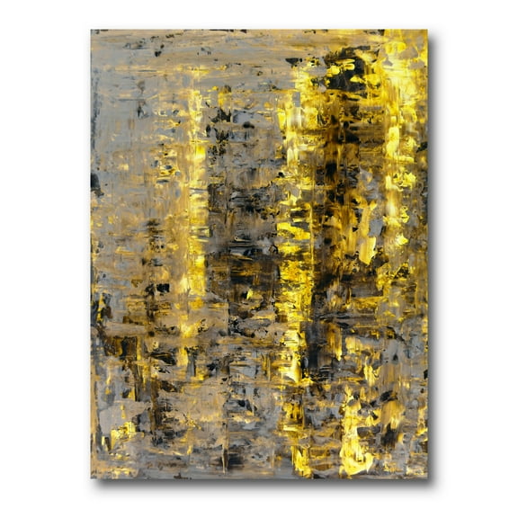 Grey Meets Yellow Abstract Art II 8 in x 12 in Painting Canvas Art Print, by Designart