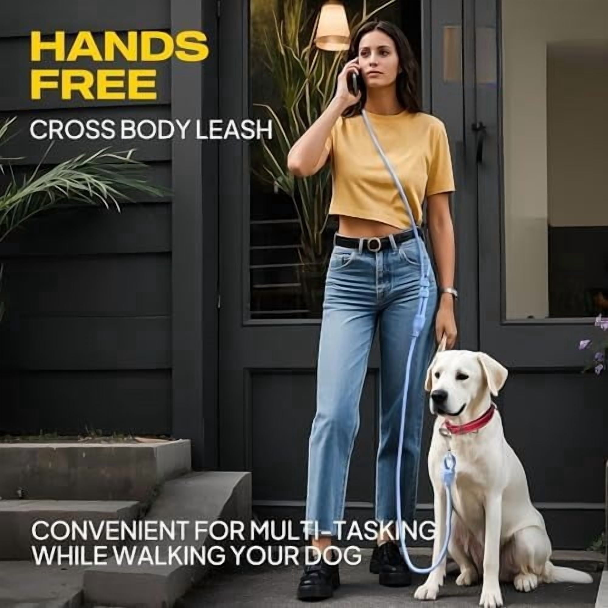 Hands Free Dog Leash for Small Dogs, Adjustable Crossbody/Waist Leash for Small/Medium/Large Dogs, Waterproof Hands-Free Dog Leashes for Running, Walking & Training(S, Blue)