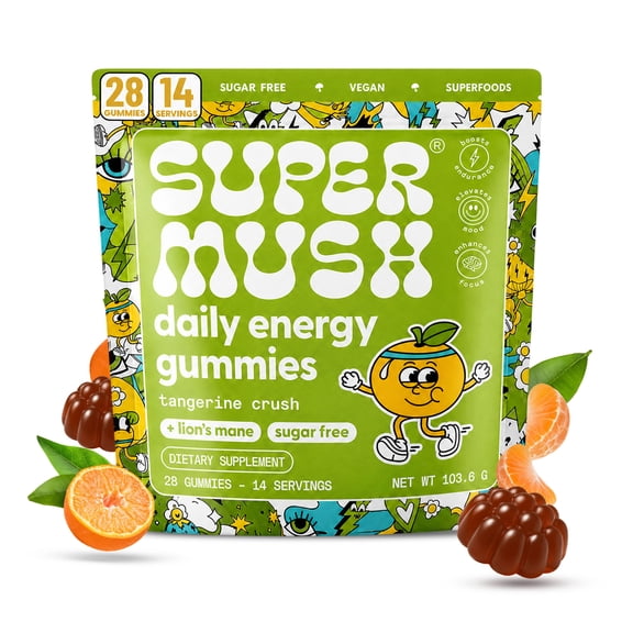 Supermush Daily Energy Mushroom Gummies - Organic Lion’s Mane & Cordyceps Mushroom for Energy, Focus, Stress Reduction - Functional Mushroom Supplement (28 Count)