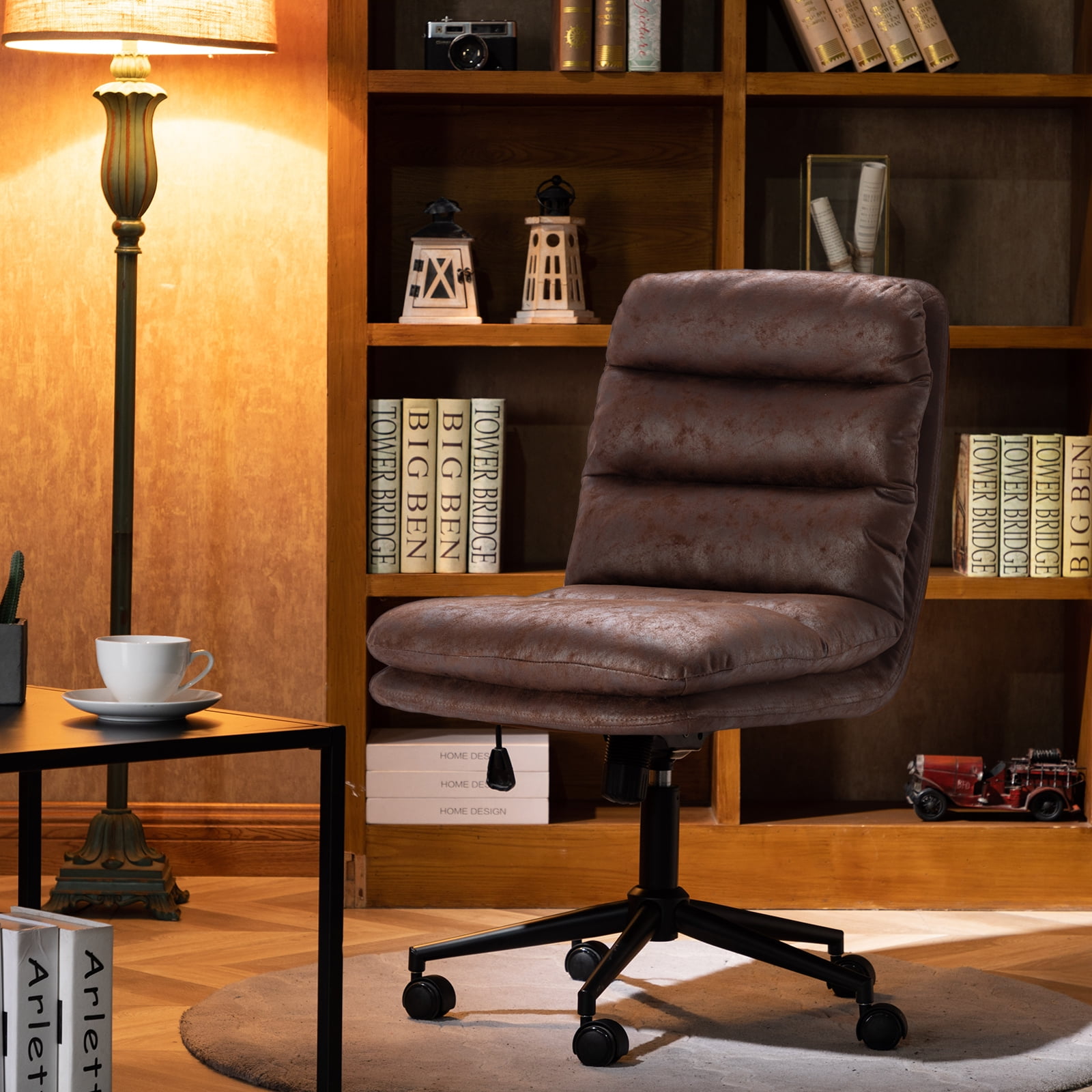Duhome Office Chair Desk Chair Armless PU Leather Dark Brown 1 Pcs