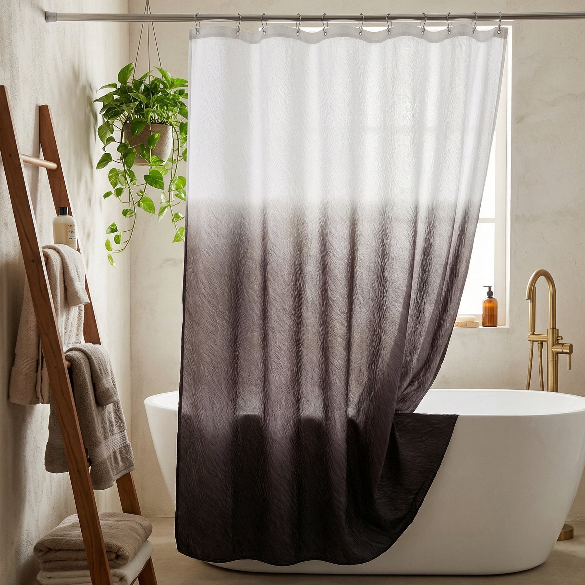 Unique Bargains Waterproof Fabric Modern Farmhouse Soft Sets with Hooks Black 71"W x 71"L