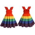 thumbnail image 3 of IBTOM CASTLE Toddler Little Girls Rainbow Twirly Skater Dress Kids Back to School Dress Summer Casual Tea Party Beach Sundress 5-6 Years Rainbow, 3 of 8
