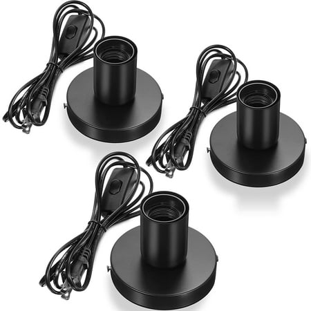 

3 Pcs Polished Metal Desktop Lamp Base E26 E27 Screw Light Bulb Holder Base Sockets Base Night Light Bulb Base Lamp Replacement Base for Holding Bulb 6 Feet Cord on Off Switch Plug (Black)