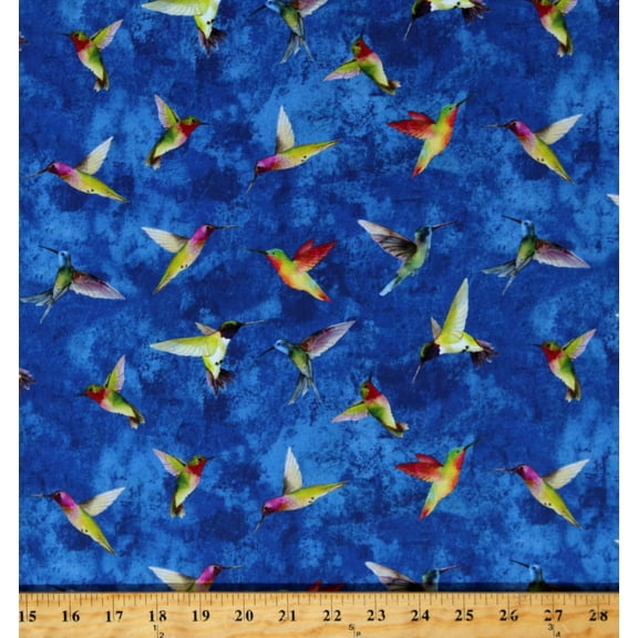 Cotton Hummingbirds Animals Zen Royal Blue Cotton Fabric Print by the Yard (Y3763-31ROYALBLUE)