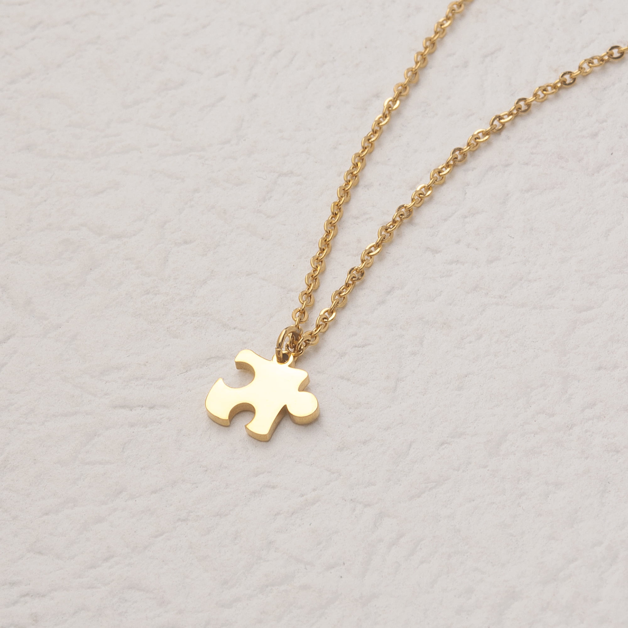 Anavia Tiny Puzzle Piece Couple Necklace - Anniversary Gift for Boyfriend - Best Friends BFF Gift - Stainless Steel Jewelry with Gift Box - [Gold, Cable Chain for Women]