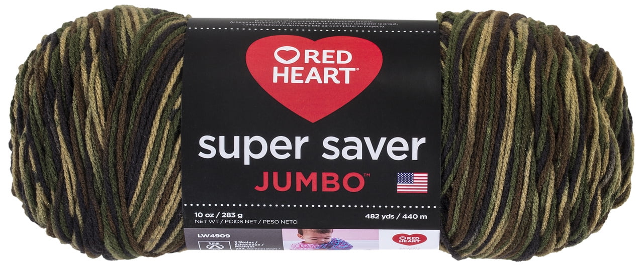 Red Heart Super Saver Jumbo #4 Medium Acrylic Yarn, Camouflage 10oz/283g, 482 Yards