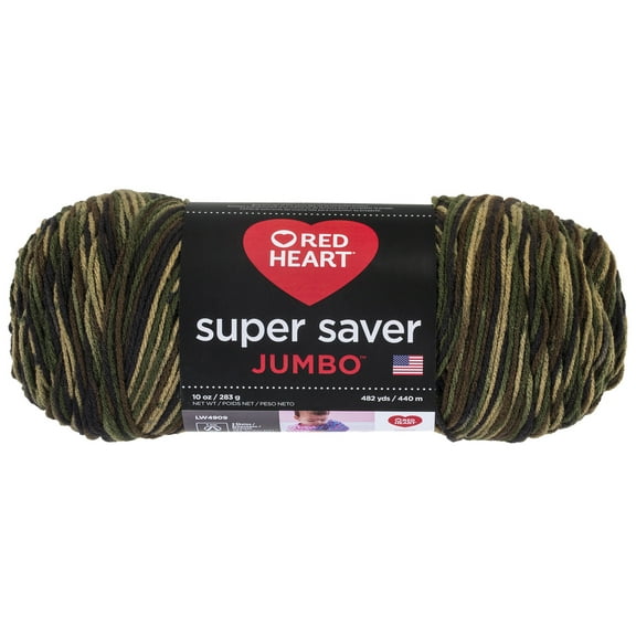 Red Heart Super Saver Jumbo #4 Medium Acrylic Yarn, Camouflage 10oz/283g, 482 Yards