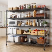 60” W Storage Shelves with Wheels,5 Tier Wire Shelving Heavy Duty,Adjustable Shelving Units,Garage Storage Shelves,3500LBS Metal Shelving,for Pantry,Kitchen,Warehouse,Rolling Shelf,60”W×24”D×72”H