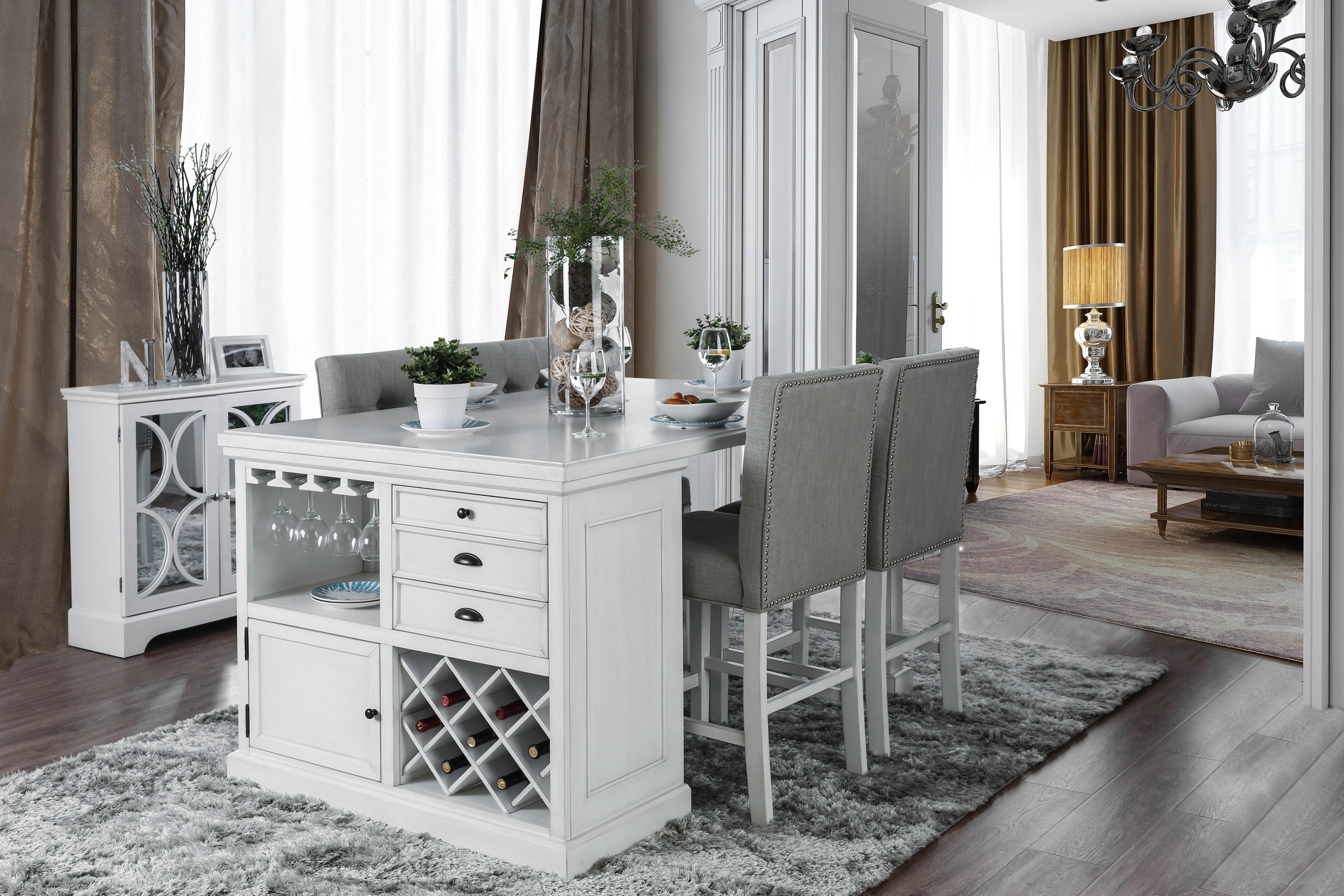 Furniture of America Alana Transitional Upholstered Counter Height Dining Chairs - Set of 2, White Gray