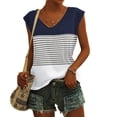 thumbnail image 2 of Womens Summer Tops Casual V Neck Solid Color Patchwork Sleeve Sleeve T-Shirt Ladies Beach Blouses Tees Tops for Women, 2 of 6