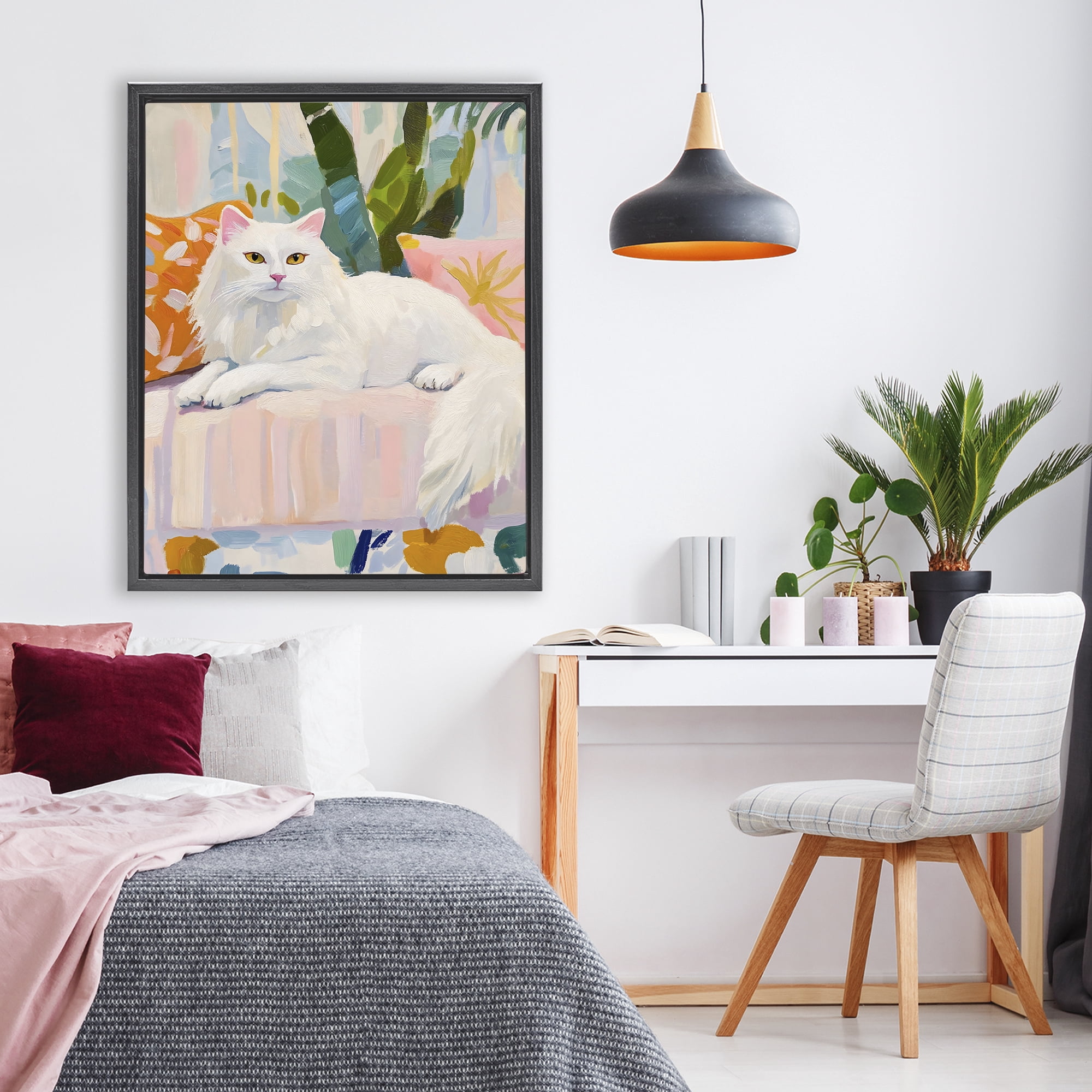 Stupell Industries Fancy Cat on Pastel Sofa Black Framed Floater Canvas Wall Art, design by The Prints Vibe
