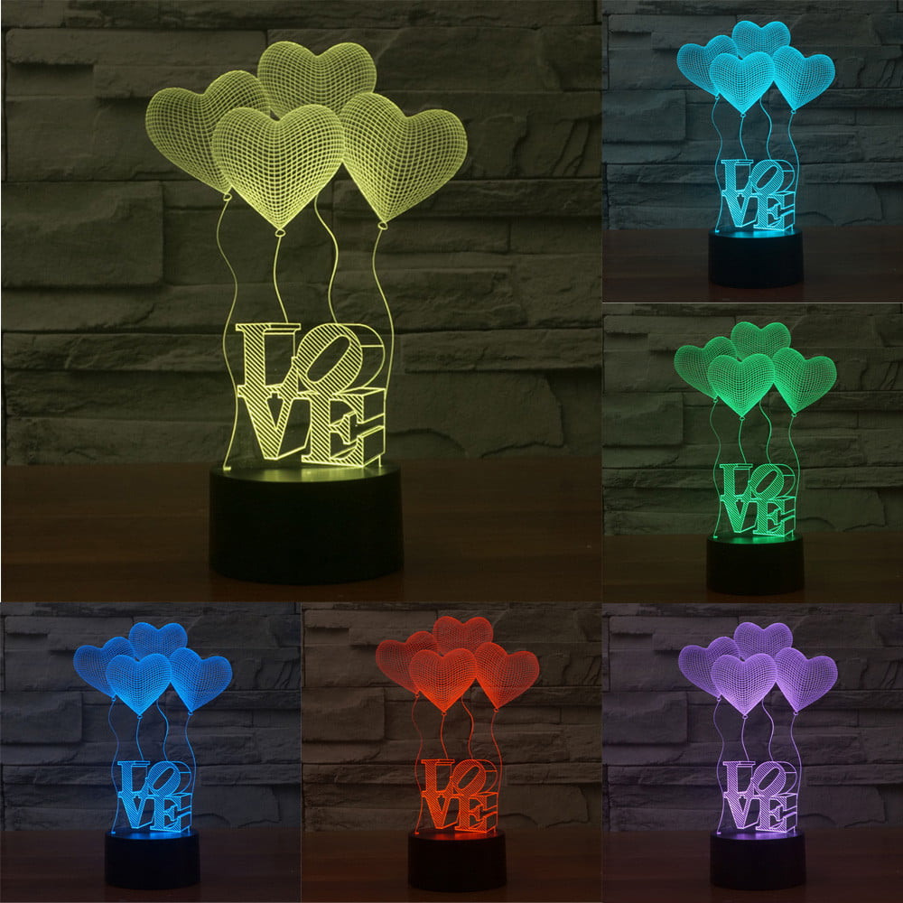 3D illusion Visual Night Light 7 Colors Change LED Desk Table Lamp Bedroom Home 