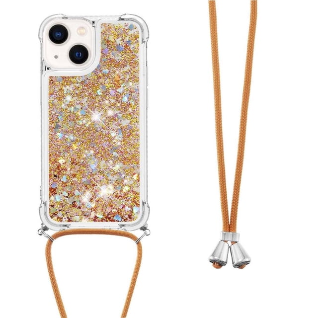 Funda FOXDOCK para iPhone 15 con Cuerda Ajustable, Brillo Líquido, Protección Antigolpes y Lente – Ideal para Regalo