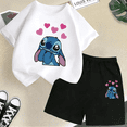thumbnail image 3 of Conjunto de dos piezas de camiseta y pantalones cortos de Disney Stitch para niños de verano 2024, conjunto de pantalones cortos de manga corta informales a la moda para niños y niñas, ropa para niños, 3 of 5