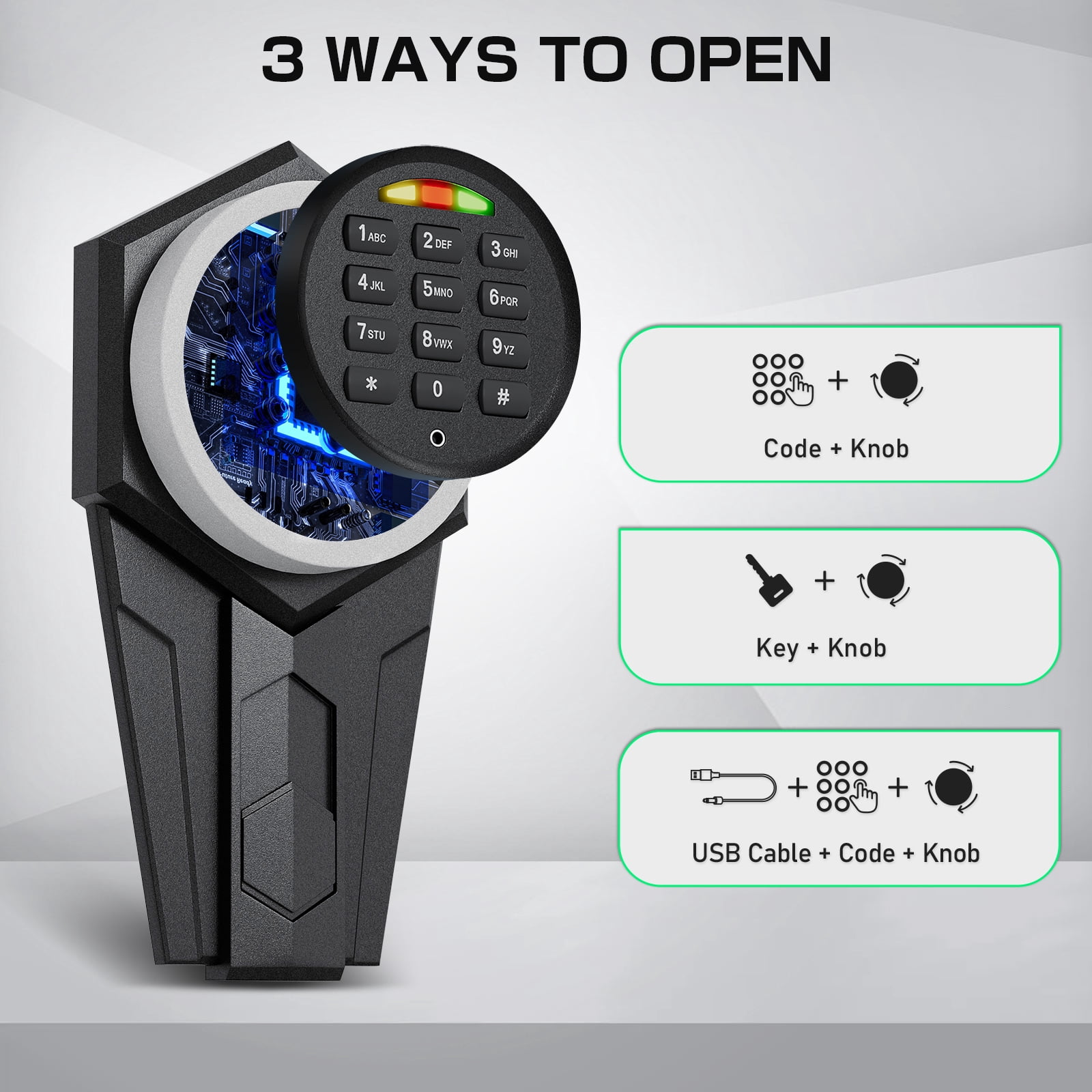 5 Gun Safe, Quick Access Gun Safe with Silent Mode and Alarm System, Gun Safe for Pistols, Gun Cabinet with Removable Shelf and 3 Adjustable Gun Slots