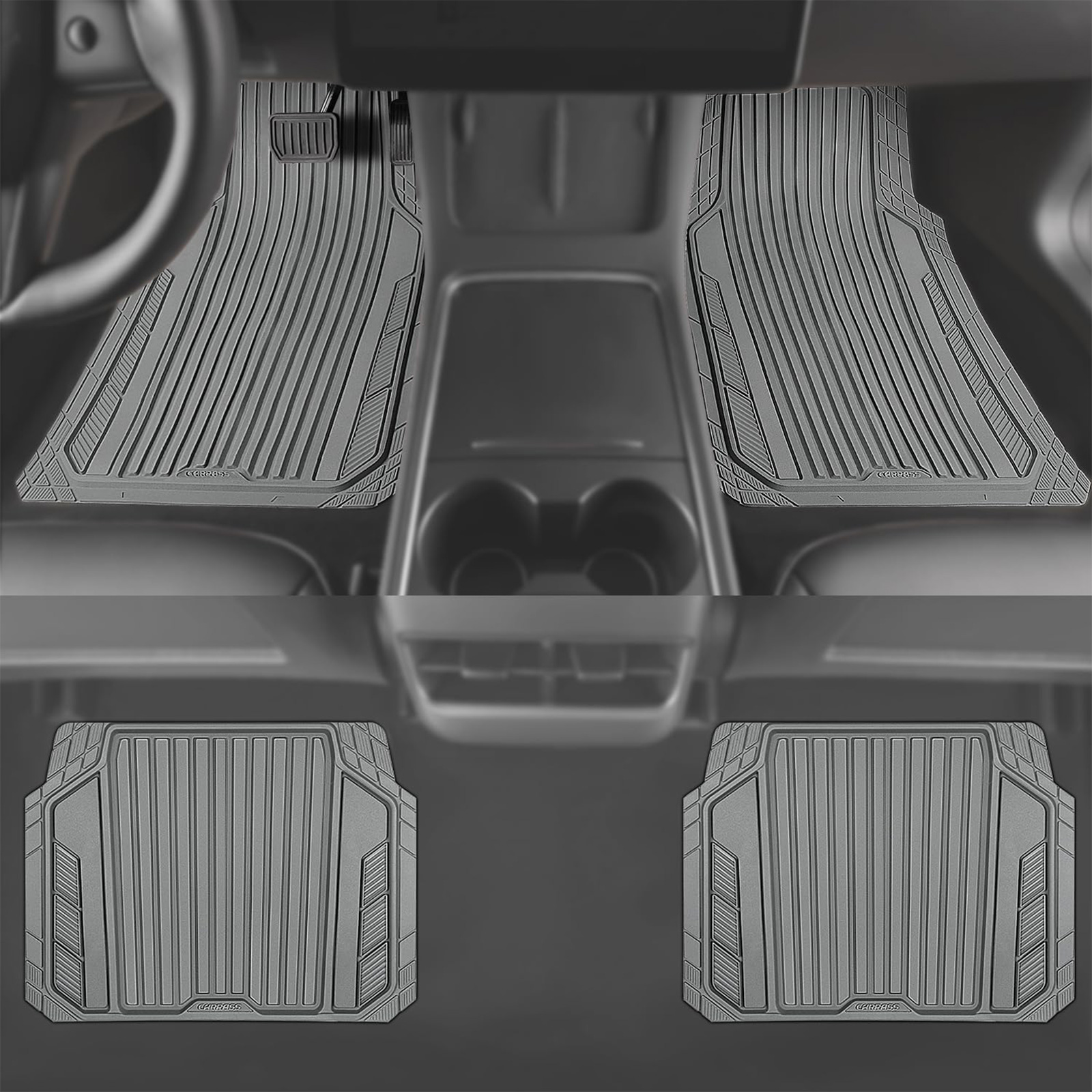 CAR GRAND Heavy Rubber Car Floor Mats, Deep Waterproof Car Mats All Weather, Universal Trim-to Fit Automotive Floor Mats for Car SUV Truck Van, Durable Floor Liners waterproof anti-slip all gray