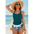 thumbnail image 5 of Women's Sea Green Drawstring Tummy Control 2-Piece Tankini Swimsuit with Floral Shorts | [ZhiHiMeRi] | (US 18-20)2XL, 5 of 12