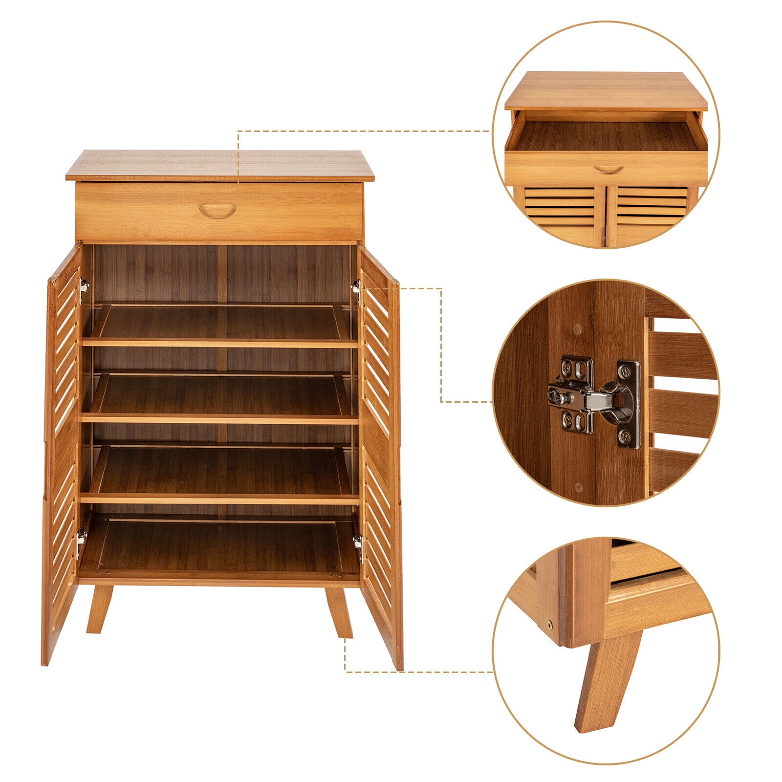 4 Tier Bamboo Shoe Storage Cabinet Shoe Organizer Shoe Rack with Door Drawer