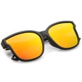 thumbnail image 4 of Women's Horn Rim Metal Accent Mirrored Square Flat Lens Cat Eye Sunglasses 55mm (Matte Black / Red Mirror), 4 of 4