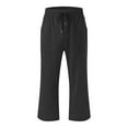 thumbnail image 4 of Timegard Womens Capri Pants Cotton Linen Elastic Waisted Button Casual Cropped Trousers with Pockets, 4 of 5